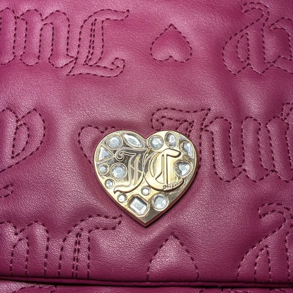 Juicy Couture Lovely Girl Shoulder Bag Purse Plum Berry Quilted Hearts Chunky‎
